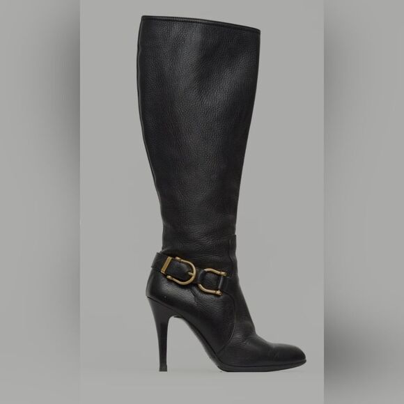 Burberry Black Leather Knee High Pump Boot size 37.5 - Picture 1 of 5